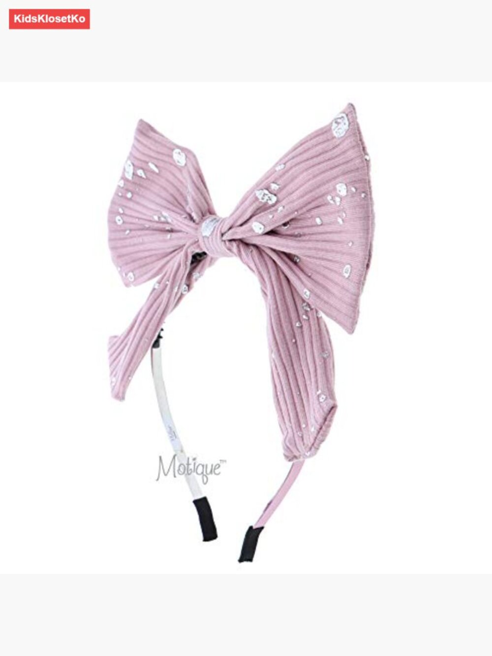 Large Ribbed Bow Hairband With Silver Splatter Design - Picture 2 of 3